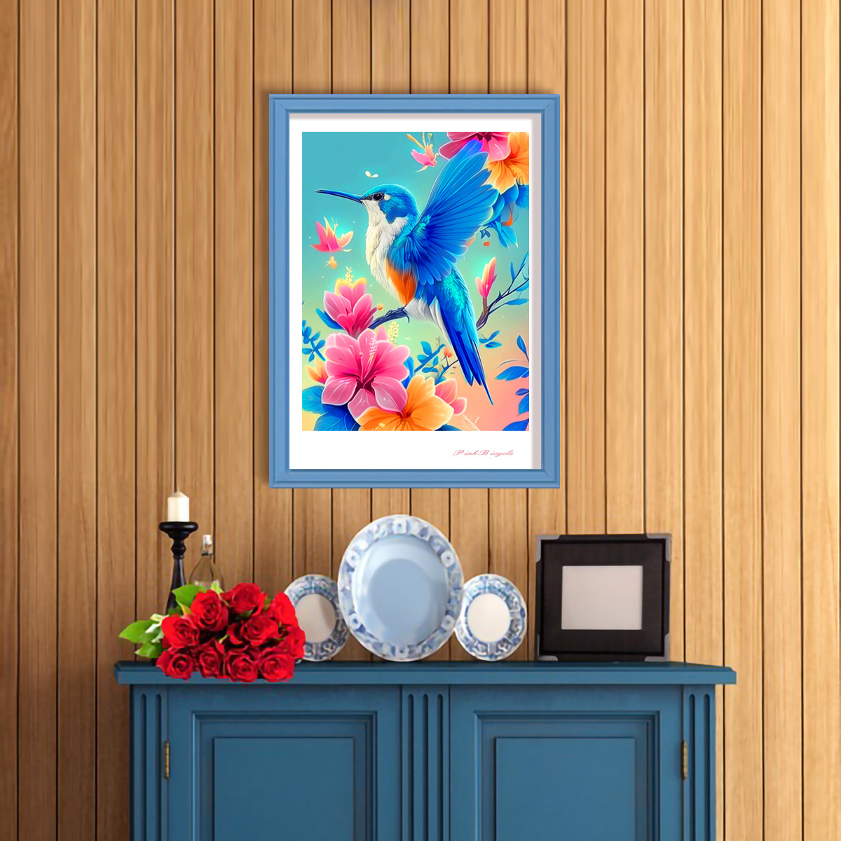 Mona Lisa Royal Cross Stitch Colibrí que recolecta miel de flores Comercio exterior transfronterizo Venta caliente Punto de cruz Fábrica cabello liso image 2