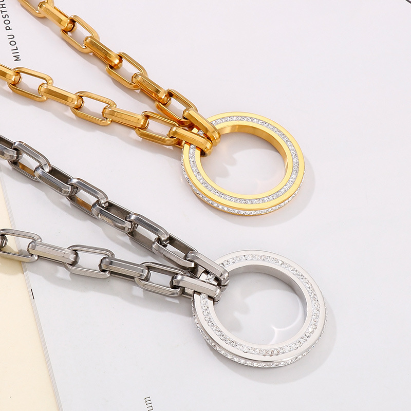 Fashion Circle Stainless Steel Artificial Rhinestones Bracelets Necklace 2 Pieces display picture 2