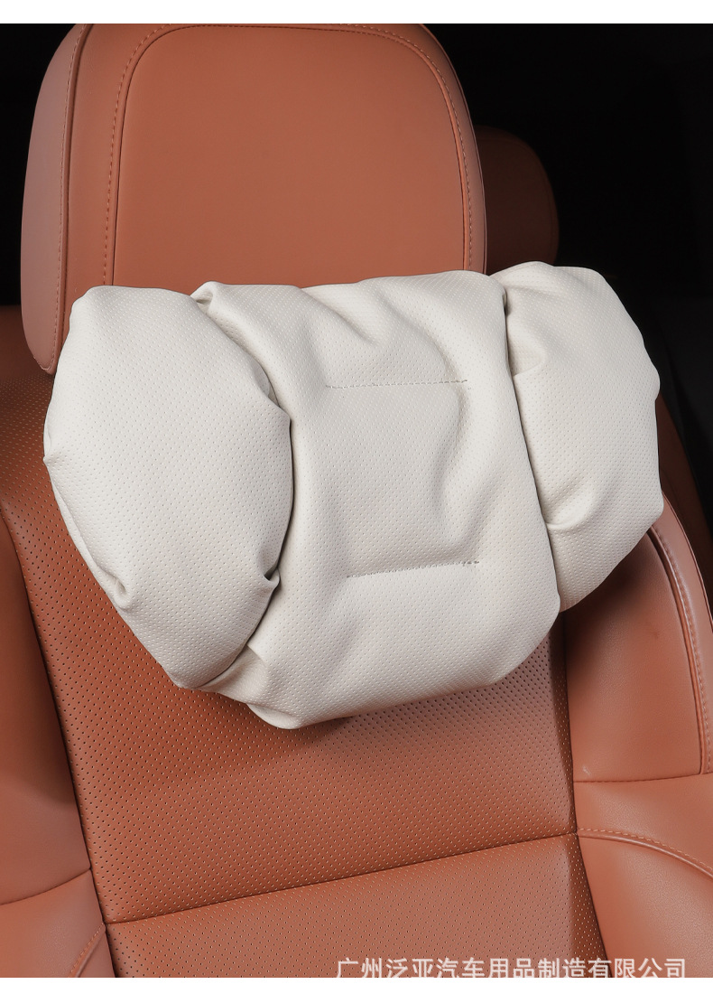 Cross-Border New Model Foam Cotton Car Headrest Nappa Leather Car-Mounted High-End Neck Pillow and Lumbar Cushion Set