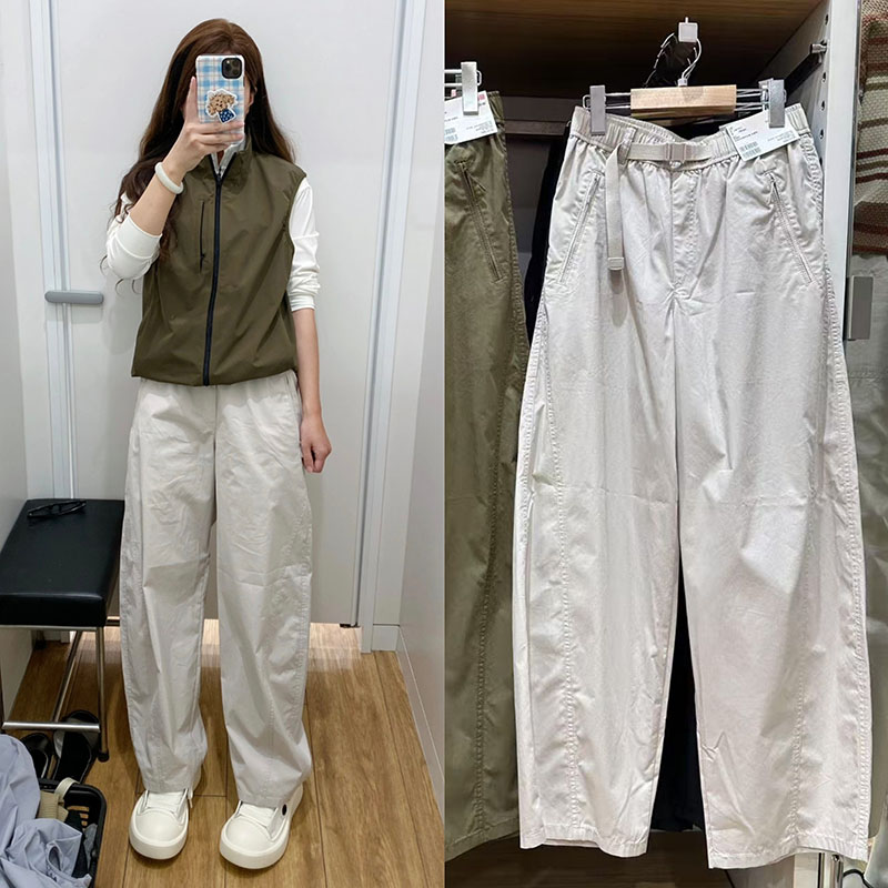 URAZ女装2025春季新款休闲工装裤廓形长裤系腰带弯刀裤子E481028