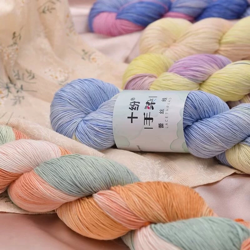 Ручная окраска градиентной кружевной нити, шелковая хлопковая нить, окрашенная в сегменты, необычная летняя нить, с короткими рукавами, вязаный крючком свитер ручной вязки своими руками