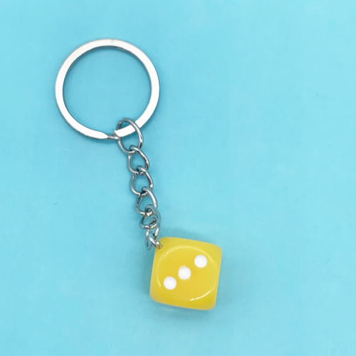 Simulation color dice keychain resin solid color mahjong mini dice bag small gift pendant wholesale