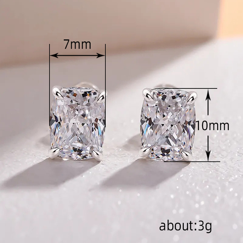 5g Weight Zircon Inlay Material Ear Studs Classification 1 Pair Simple Style Shiny Rectangle Inlay Copper Zircon Ear Studs