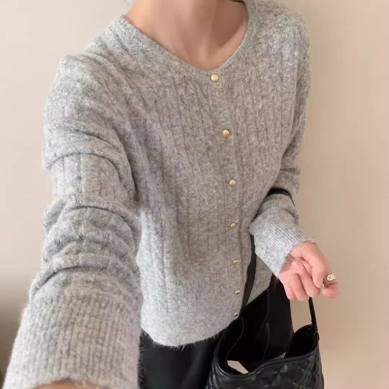 复古温柔风针织开衫外套女2025新款早秋麻花毛衣慵懒风上衣外穿|undefined