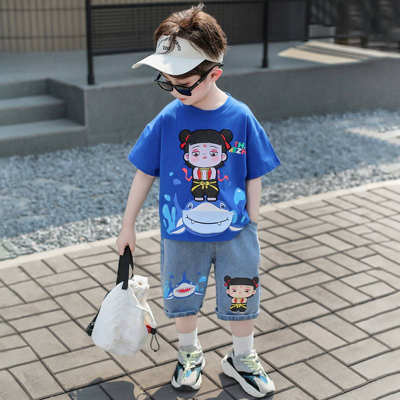 7854 Nezha ropa para niños traje para niños verano 2025 ropa de manga corta para niños nuevos tesoros para hombres ropa de verano