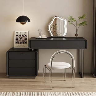 Black Paint Dressing Table Bucket Cabinet Integrated Modern Simple Internet Celebrity Bedroom Telescopic Corner Makeup Table with Fingerprint Lock