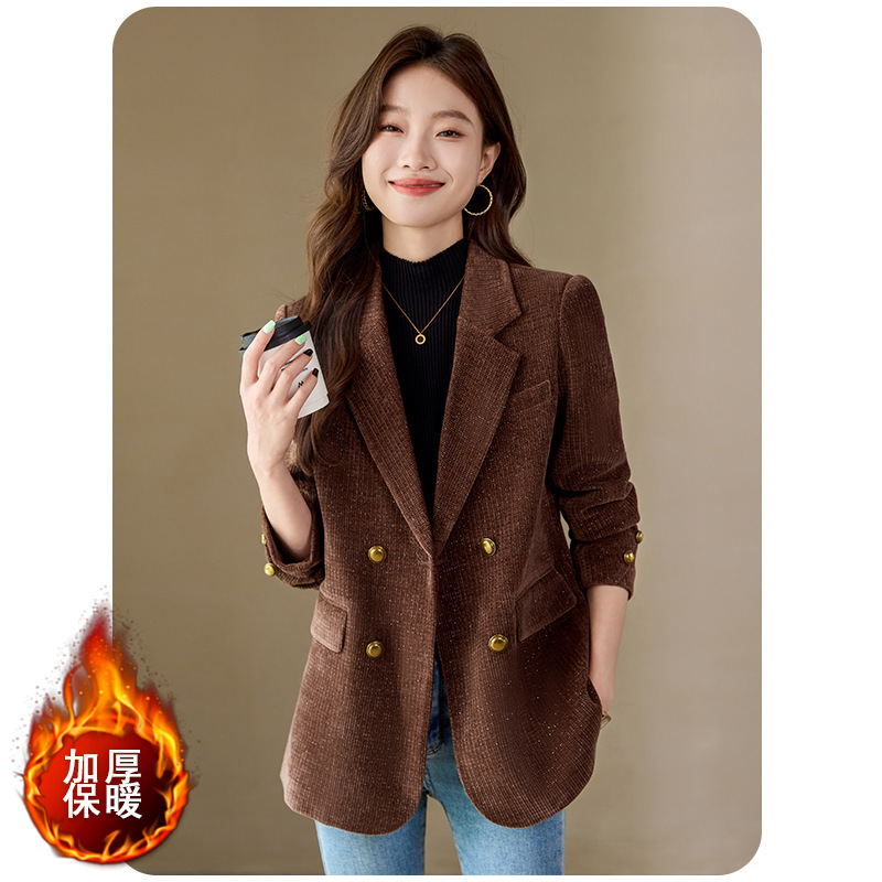 红色小香风西装外套女春秋夹棉厚款小个子气质休闲金丝绒西服上衣|undefined