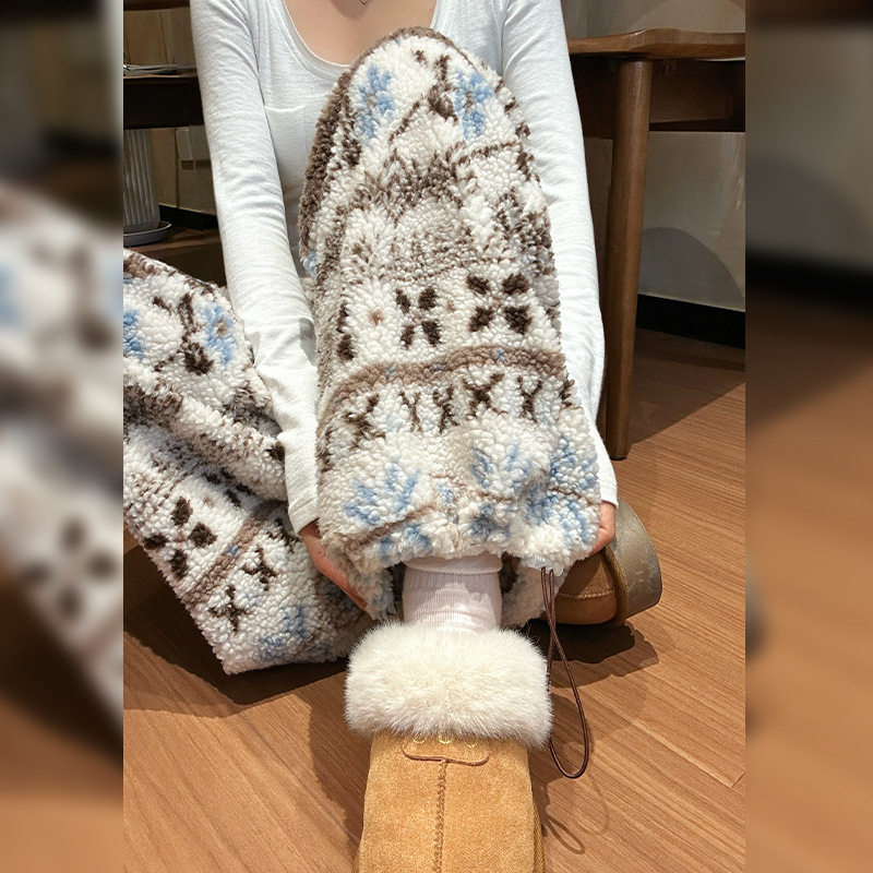Spring Fair Isle Series Warm Puff Velvet Sleep Pants for Women, Plus Size, Suitable for Outdoor Wear, Thickened Rice Grain Velvet Spring Pants