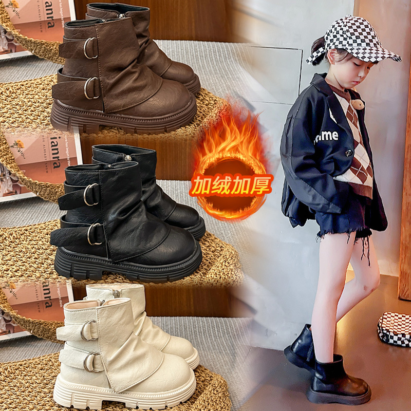 Girls' Boots Cotton Boots 2025 New Children's Warm Cotton Boots for Older Children Versatile Fashionable Retro Short Boots