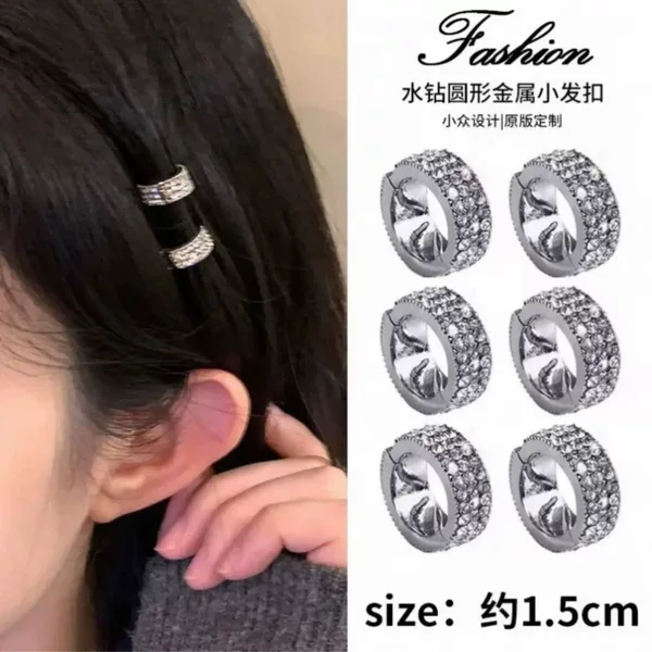 Celebrity-Style High Dome Round Metal Hair Clip with Rhinestones for Bangs and Side Hair