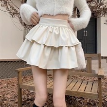 小皮裙蓬蓬半身裙春夏季大码高腰显瘦百褶裙a字蛋糕裙防走光短裙