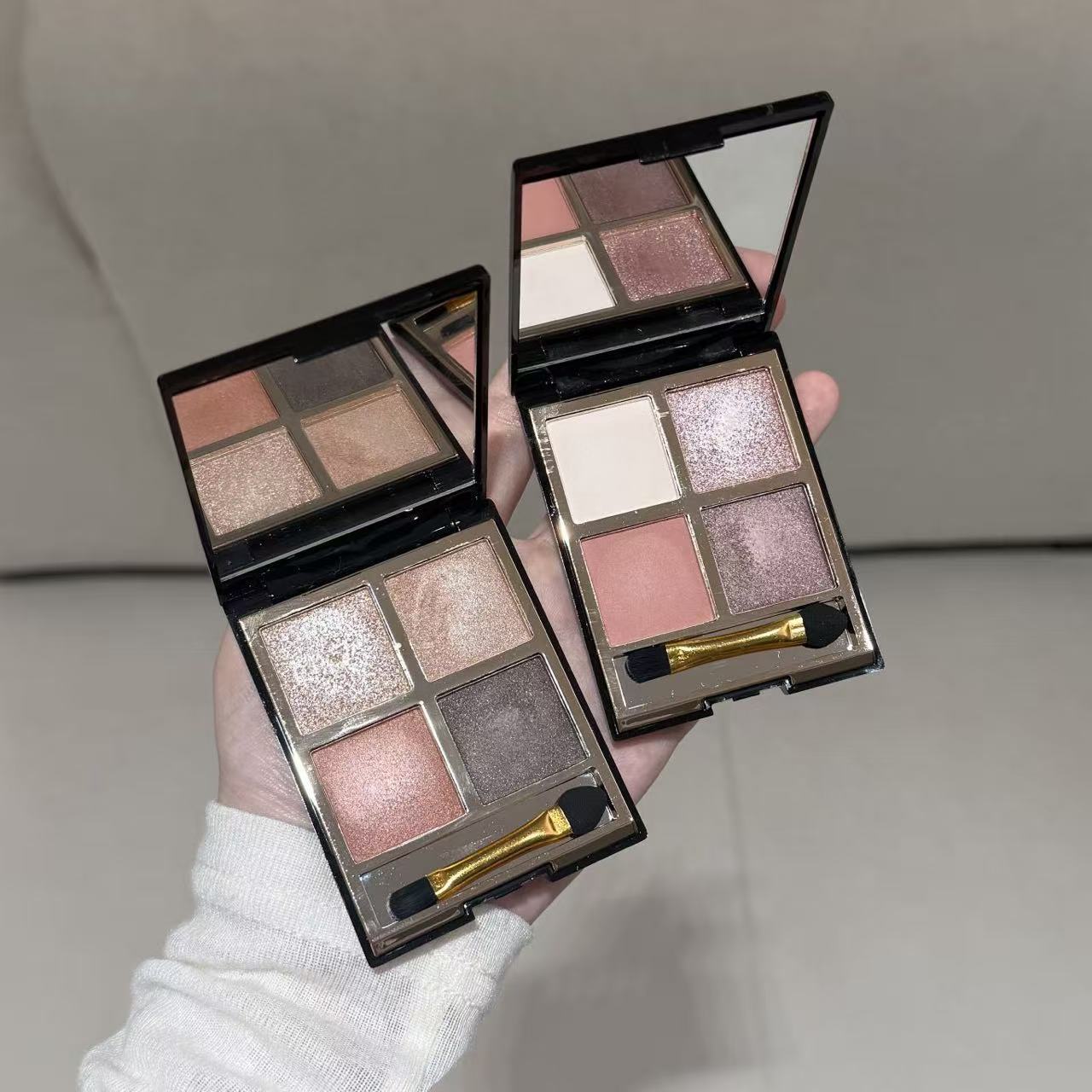 Mugeleen Mojito Four-Color Eyeshadow Palette with Sparkling Pearlescent Pink and Brown Earth Tones, Smoky Matte Brightening Eyeshadow Palette