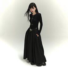 幽灵少女长袖黑色气质连衣裙子艺术感2024新款女早春季演唱会穿搭