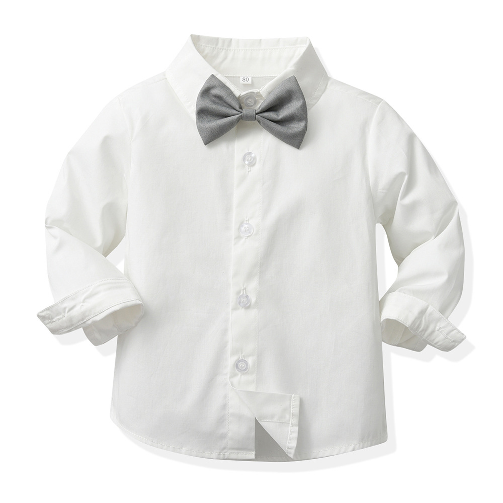 kid's clothing Boys' dress long sleeve bow cotton shirt children's suit suspenders multi-piece set_voghion.com