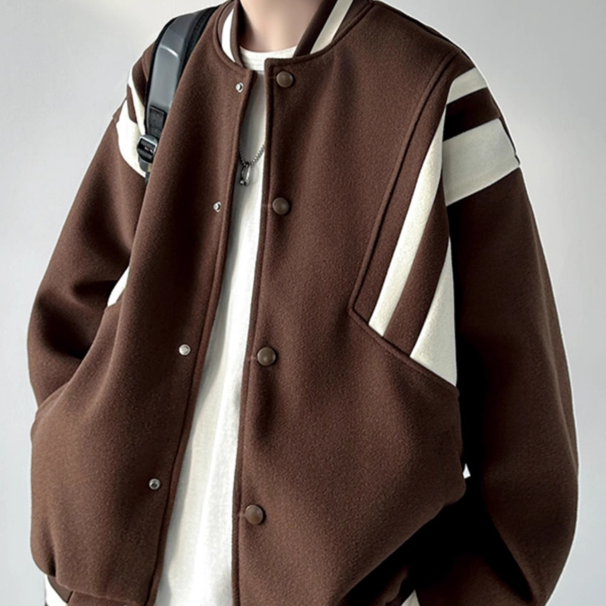 Chaqueta de lana para hombres, otoño e invierno, niños, ropa retro americana, traje de béisbol suelto, chaqueta de lana