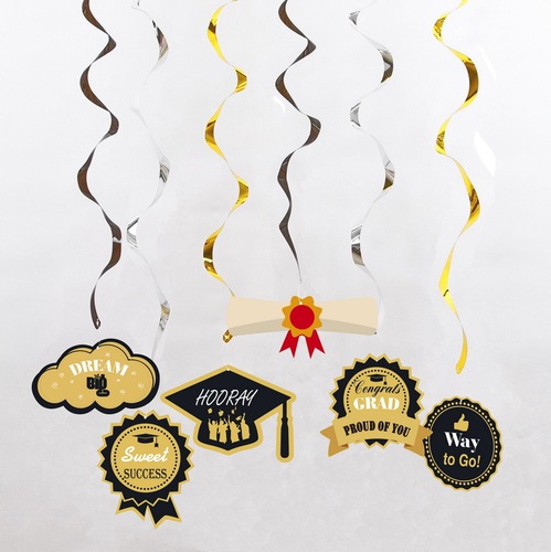 Cross-border Amazon Graduation Season Spiral Wall Hanging PVC Black Gold Spiral Chandelier Graduation Celebration Party Decoration Pendant