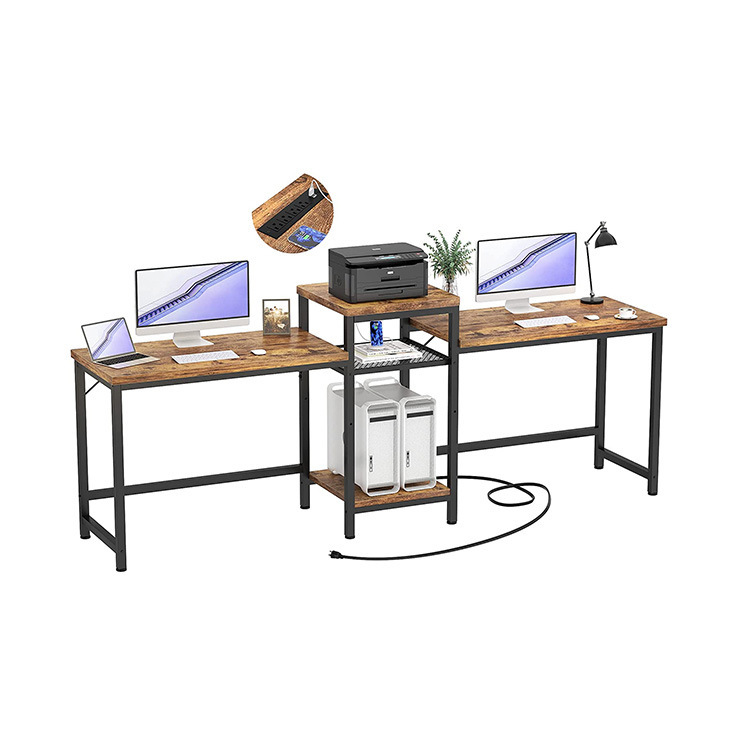 Factory Direct Modern Ultra Long Computer Desk Wholesale Desk Steel Wood Double Table with Power Socket with Shelf