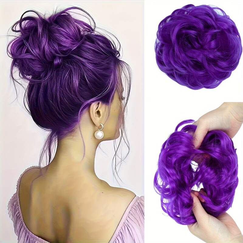 Wig Women's Foreign Trade Elastic Rubber Band Messy Purple Hair Pack Heat Resistant Halloween Christmas Party Daily Hairstyle