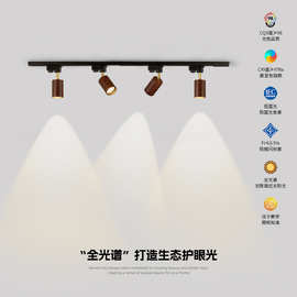 胡桃木轨道灯可调角度木纹客厅背景墙无主灯射灯led灯可调光