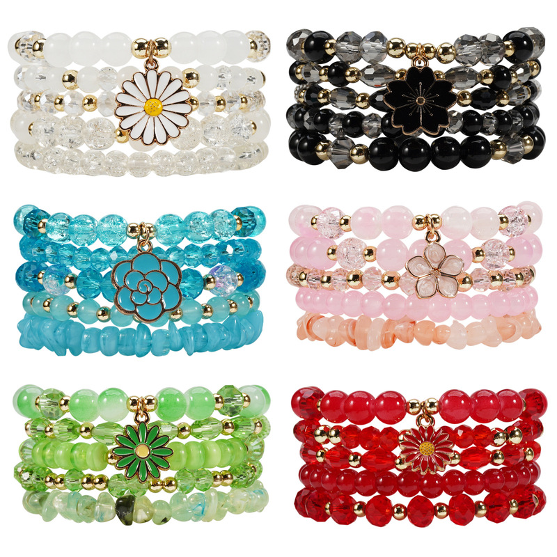 Bohemian Flower Pendant Bracelet European and American Cross-Border Jewelry Artificial Crystal Beaded Multi-Layer Bracelet Wholesale Bohemian Flower Pendant Bracelet European and American Cross-Border Jewelry Artificial Crystal Beaded Multi-Layer Bracelet Wholesale