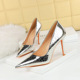 1983-3 Sexy Nightclub Slim High Heels Slim Heels Super High Heels Shallow Mouth Pointed Metal Style Single Shoes Women's Shoes