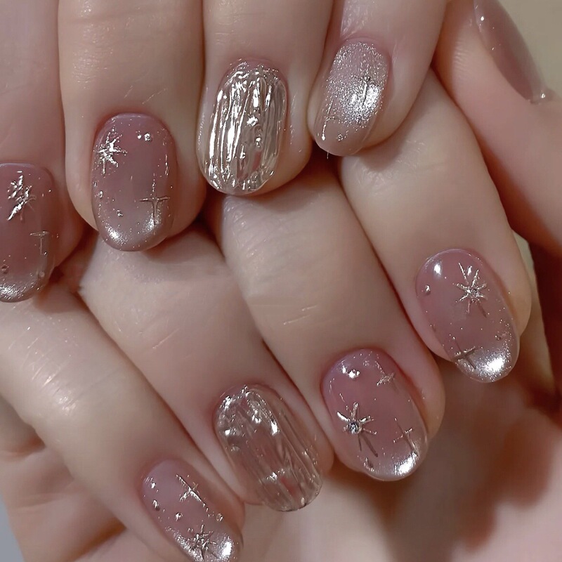 Star Mans Magic Mirror Cat's Eye Wearing Armor Pink Pure Desire Sweet Nail Art Patch Short Removable Ins Style Fake Nail