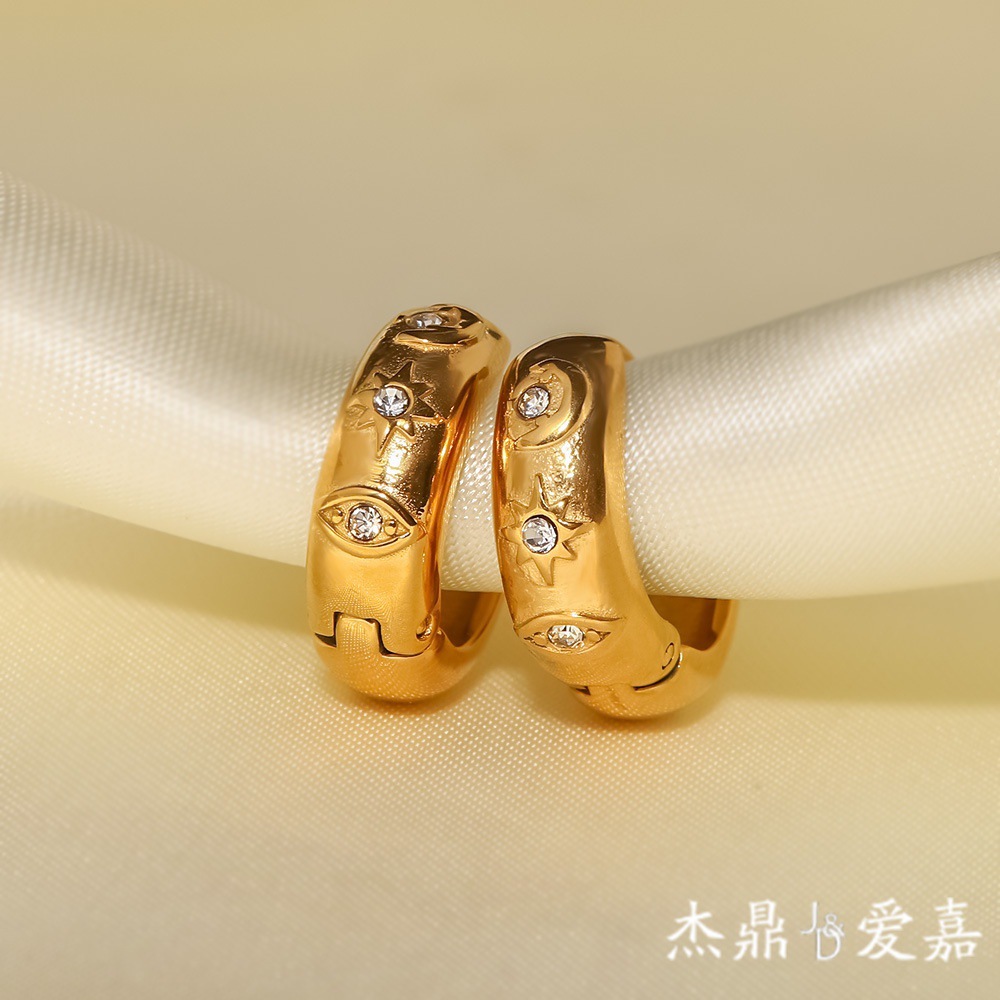 18K chapado en oro de acero inoxidable estrella Ojo del Diablo cúbicos zirconia chunky pendientes con incrustaciones de diamantes blancos pendientes de aro