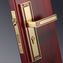 铜室内铜新中式执手锁实木黄铜锁静音大门子母卧室门房间门锁
