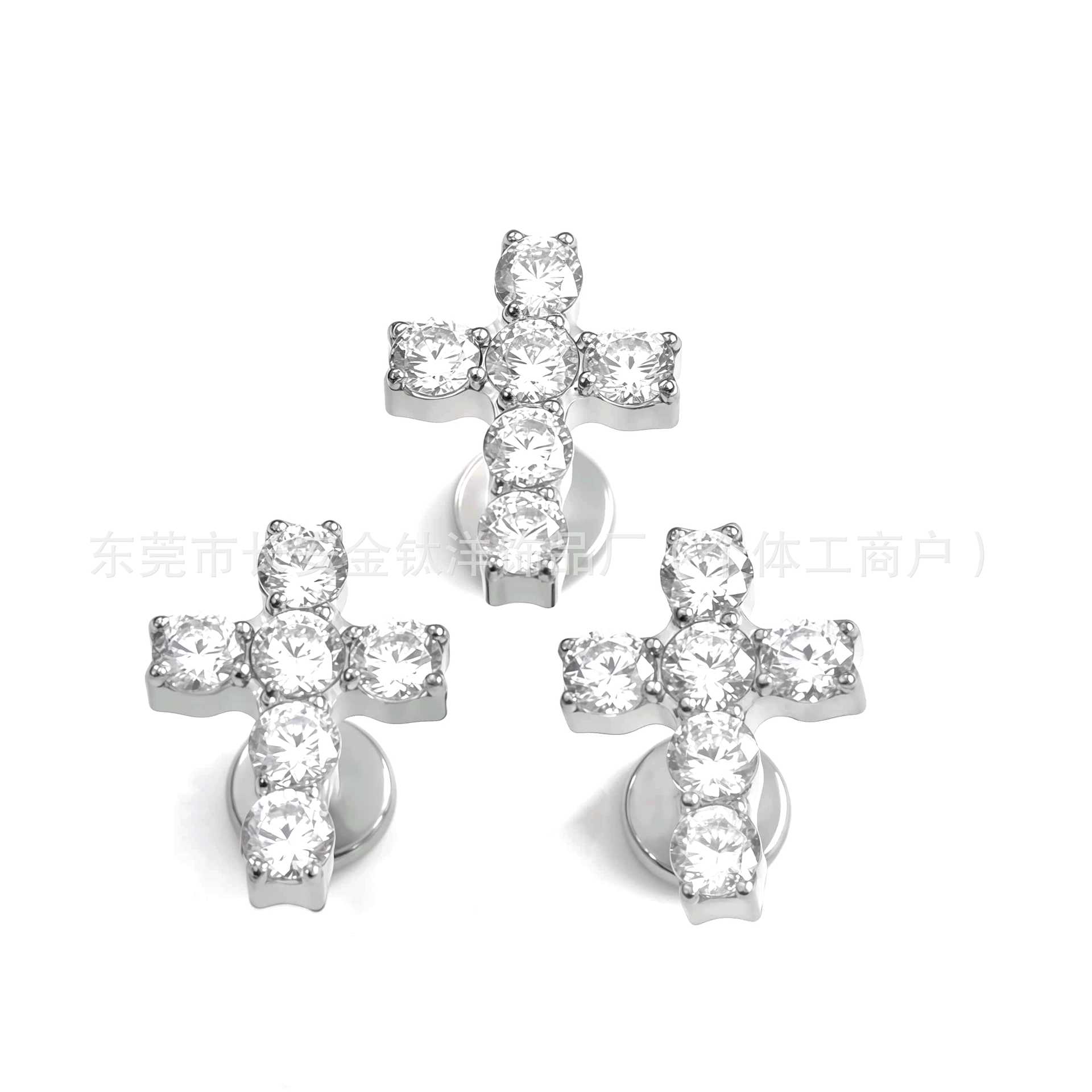 F136 Titanium Cross Inlaid 5A Zircon Ear Stud Ear Bone Nails Cochlear Nails Body Piercing Jewelry detail image 8