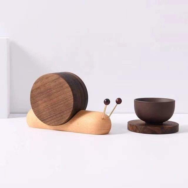黑胡桃木卡通蜗牛解压创意茶杯垫摆件隔热茶咖啡马克杯杯垫批发|undefined
