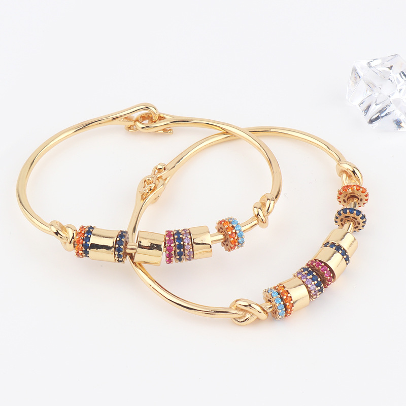 Fashion Geometric Copper Bangle Plating Artificial Gemstones Copper Bracelets