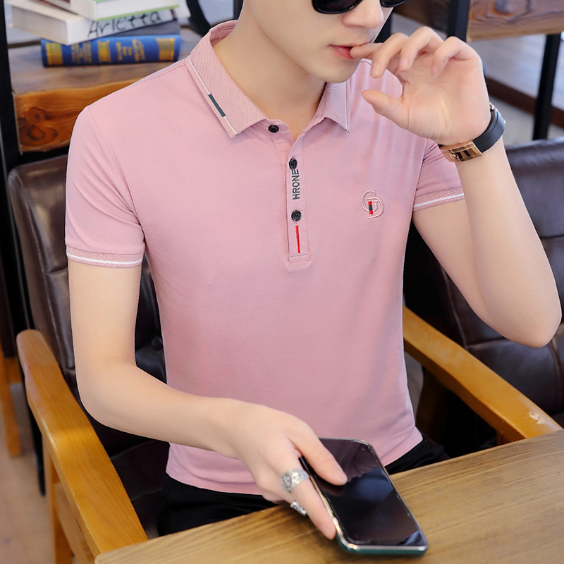 Summer Men's Short-sleeved T-shirt Fashionable Korean-style Collared Polo Shirt Men's Youth Top Clothes Black Lapel Collar T-shirt