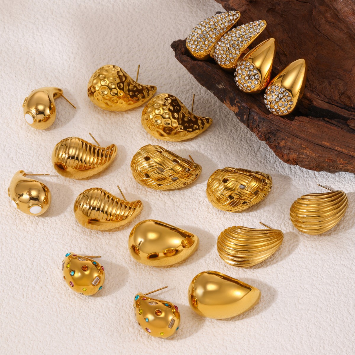 Quadratische, tropfenförmige Ohrringe mit Zirkonia-Besatz, Damen-Ohrringe aus Edelstahl PVD-Beschichtung_voghion.com