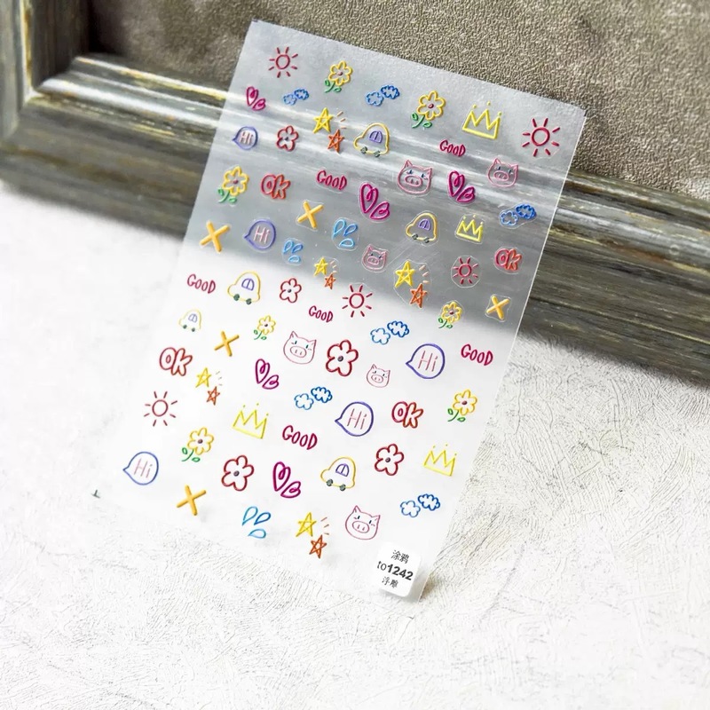 かわいい子供のような漫画のクマのリボンネイルアートステッカー落書き子犬かわいい動物子供のネイルステッカーアクセサリー|undefined