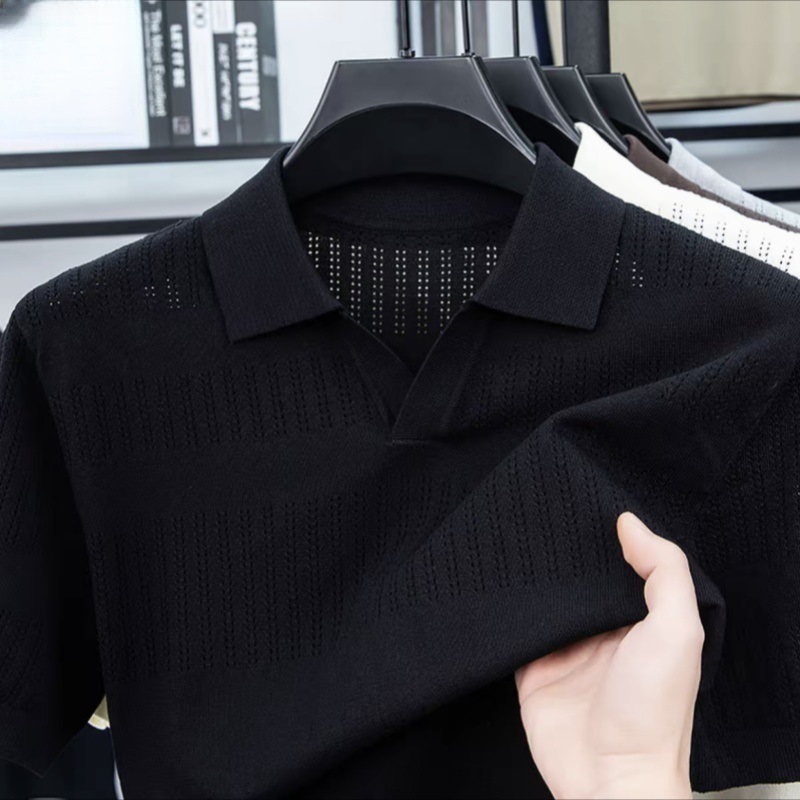 Camisas polo de manga corta de estilo antiguo, camisetas de punto de cuello en V, camisetas comerciales de hielo, camisetas de comercio exterior transfronterizo al por mayor