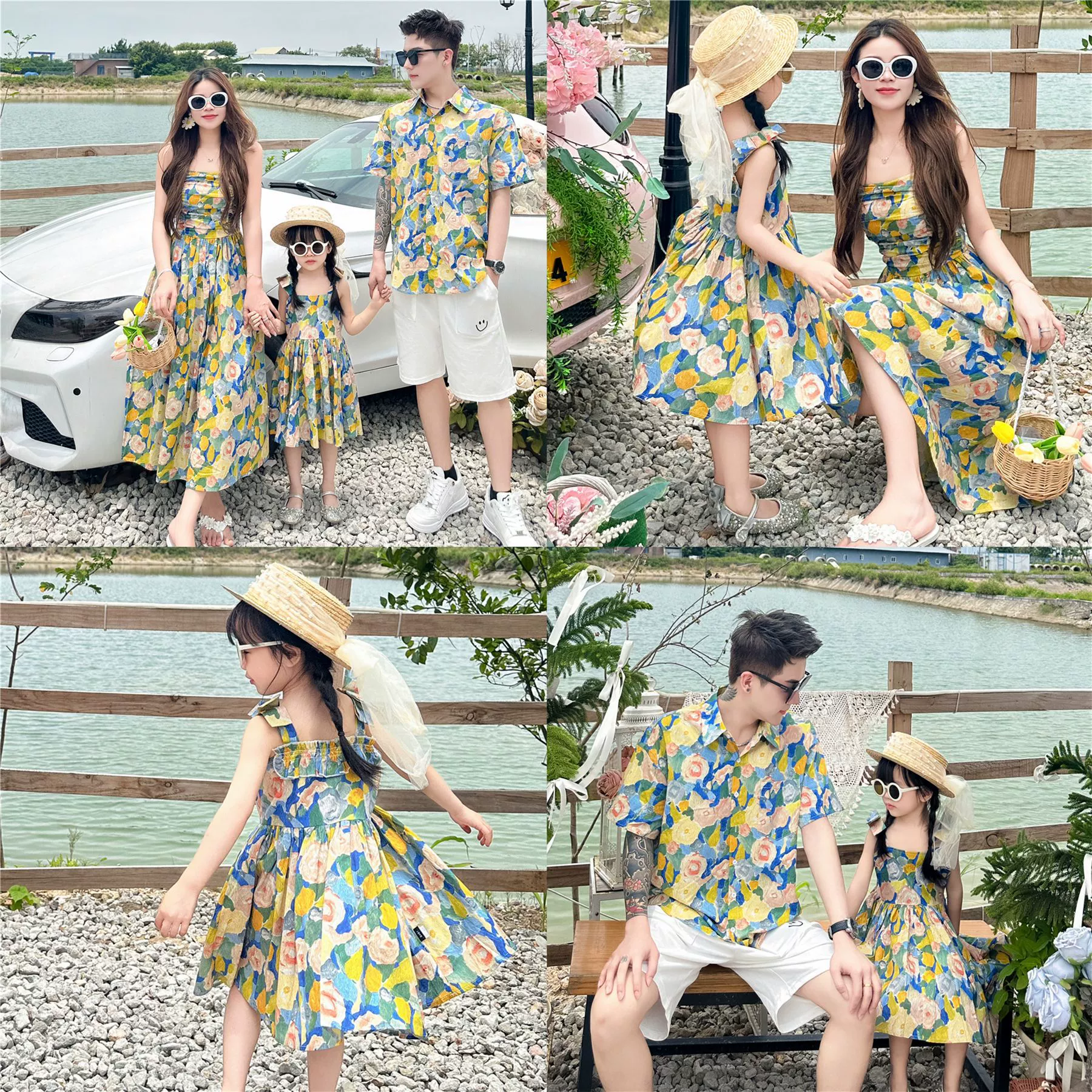 Родитель и ребенок летом новое цветочное платье