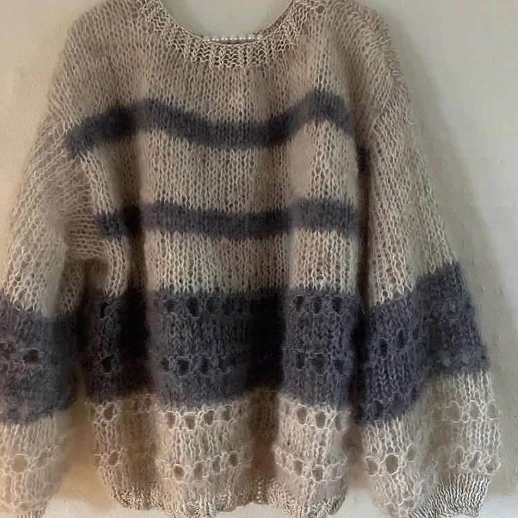 大码300斤法式复古条纹羊毛镂空毛衣女秋冬胖mm慵懒白搭针织衫