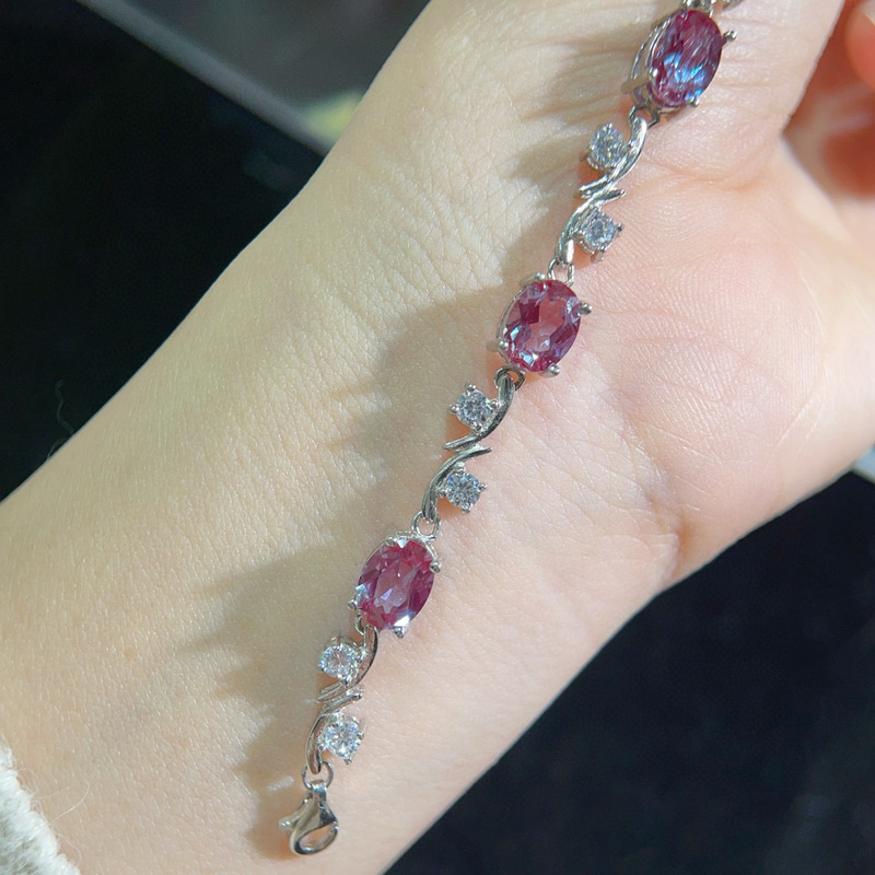 Alexandrite Bracelet Turns Green to Blue-Green in Sunlight and Red to Purple-Red under Incandescent Light