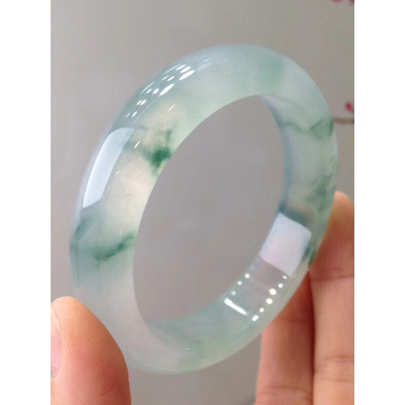 Yunnan ice floating flower jade bracelet ice through high-end old pit men's and women's jade bracelet ring through ice glutinous