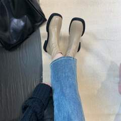 法式小踝靴2025年新款韩版复头软皮瘦瘦短靴女平底切尔西靴秋