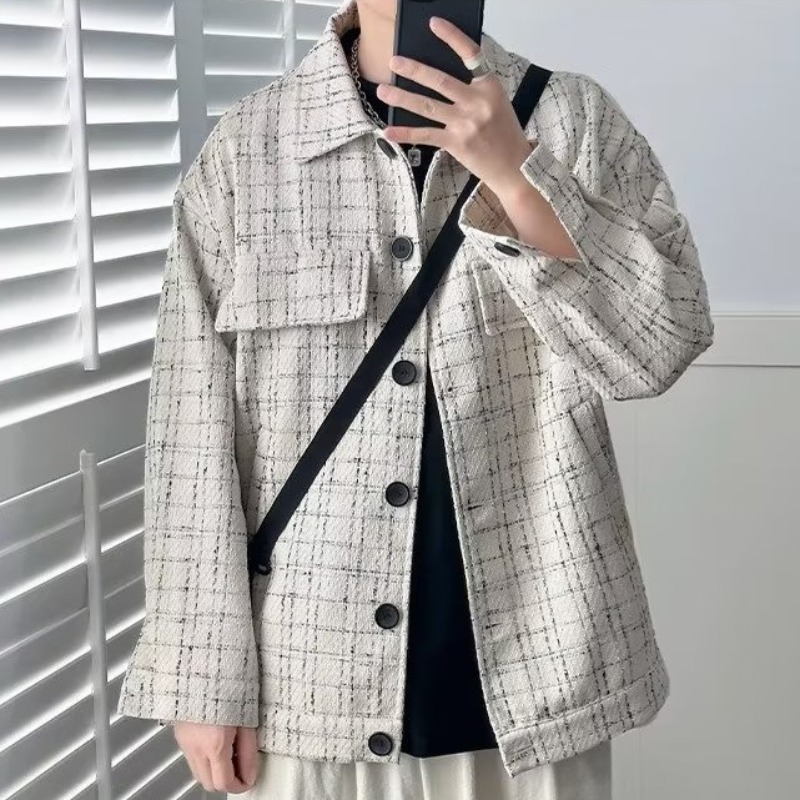 小香風コート男子春と秋のファッションブランドのゆるい服韓国版の大きいサイズのゆるい毛はアメリカ式ジャケットのメンズです。|undefined
