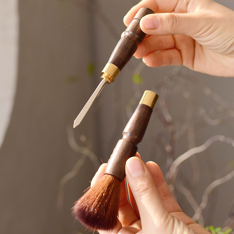 Púrpura Arena Tetera cepillo de té olla cepillo de la pluma cepillo de té sin pelusa bambú madera bandeja de té cepillo Kung Fu juego de té Accesorios