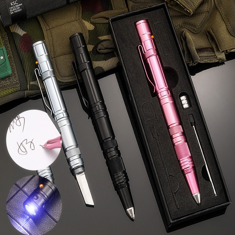 户外LED照明防身战术笔多用途不锈钢求生车载钨钢破窗签字圆珠笔