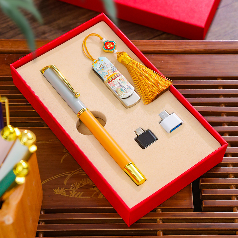 城市旅遊景點u盤128g大容量電腦辦公車載手機兩用學生優盤簽字筆