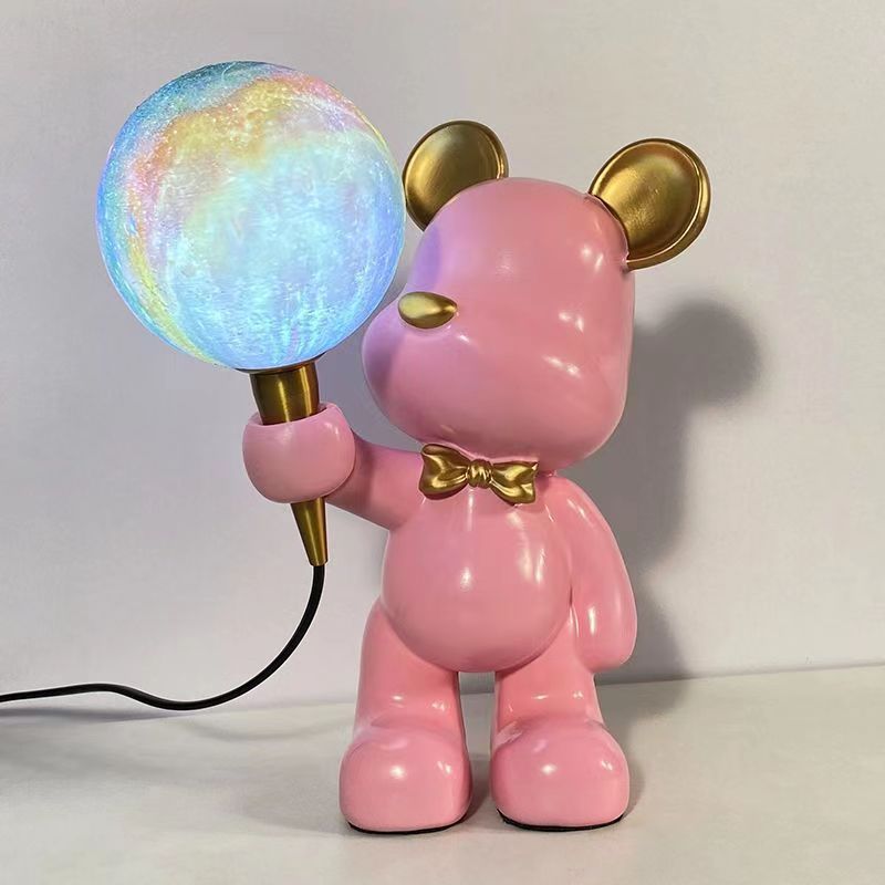网红小熊灯卧室床头北欧创意3D打印礼品装饰月球台灯中山灯饰灯具