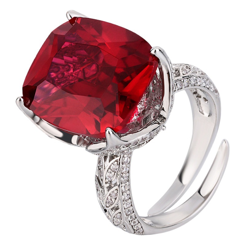 Zhuang Sheng joyería cobre Fondo chapado en oro retro moda simulación color tesoro rojo corindón grasa cuadrado 14*16 anillo retro para las mujeres