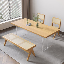 亚克力悬浮实木餐桌日式小户型家用北欧简约长方形白蜡木原木饭桌