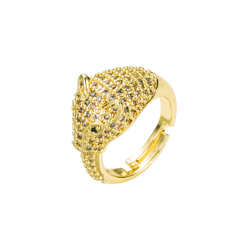 fashion three-dimensional leopard copper gold-plated zircon open ring