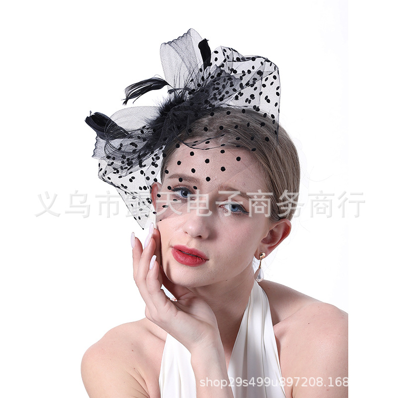 European and American Feather Mesh Hat Headdress Retro Night Shanghai Cheongsam Accessories Bridal Dinner Veil Horse Racing Hat