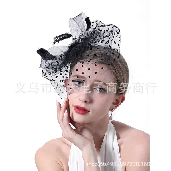 European and American Feather Mesh Hat Headdress Retro Night Shanghai Cheongsam Accessories Bridal Dinner Veil Horse Racing Hat